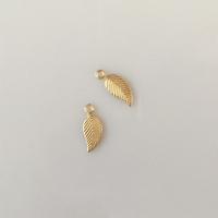 Медно-золото подвеска, Листок, 14K позолоченный, DIY, Золотой, не содержит никель, свинец, 5.20x12.20mm, продается PC