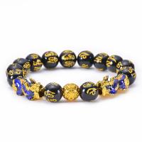 Obsidian Bracelet with Alloy Fabulous Wild Beast handmade fashion jewelry & Unisex 30*13mm 12mm Length Approx 6.6-8.5 Inch Sold By PC