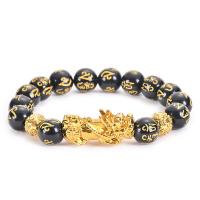Obsidienne bracelet, avec Alliage, bête sauvage Fabuleuse, fait à la main, bijoux de mode & unisexe & styles différents pour le choix, 30*13mm,12mm, Longueur:Environ 6.6-8.5 pouce, Vendu par PC
