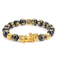 Obsidienne bracelet, avec Alliage, bête sauvage Fabuleuse, fait à la main, bijoux de mode & unisexe & styles différents pour le choix, 30*13mm,12mm, Longueur:Environ 6.6-8.5 pouce, Vendu par PC