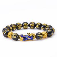 Obsidienne bracelet, avec Alliage, bête sauvage Fabuleuse, fait à la main, bijoux de mode & unisexe & styles différents pour le choix & émail selon l'humeur, 30*13mm,12mm, Longueur:Environ 6.6-8.5 pouce, Vendu par PC