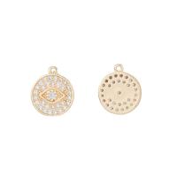 Cubic Zirconia Micro Pave Brass Pendant, Round, gold color plated, DIY & micro pave cubic zirconia, golden, nickel, lead & cadmium free, 12x13mm, Sold By PC