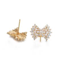 Cubic Zirconia Micro Pave Brass Earring with Plastic Pearl Bowknot gold color plated & micro pave cubic zirconia nickel lead & cadmium free 3.5mm Sold By Pair
