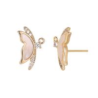 Cubic Zirconia Micro Pave Brass Earring, Butterfly, gold color plated, fashion jewelry & micro pave cubic zirconia & for woman, golden, nickel, lead & cadmium free, 9.50x15.50mm, Sold By Pair