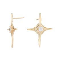 Cubic Zirconia Micro Pave Brass Earring, with Cubic Zirconia, Cross, gold color plated, fashion jewelry, golden, nickel, lead & cadmium free, 24x32.50mm, Sold By Pair