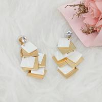Shell Earrings, Pearl Shell, with Tibetan Style, Square, gold color plated, fashion jewelry & for woman, white, 34x52mm, Sold By Pair