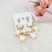 Shell Earrings Pearl Shell with Zinc Alloy Flat Star gold color plated fashion jewelry & for woman & with rhinestone white Sold By Pair
