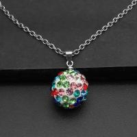Polymer Clay Necklace, with Rhinestone Clay Pave, Round, fashion jewelry & Unisex & oval chain, multi-colored, 14mm, Sold Per Approx 50 cm Strand