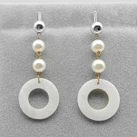 Harz Ohrring, Harz-Perle, mit Weiße Muschel, plattiert, für Frau, hellbeige, 30x72mm, verkauft von Paar