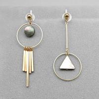 Asymmetric Earrings Pearl Shell with Zinc Alloy gold color plated fashion jewelry & for woman  Sold By Pair