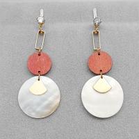 Shell Earrings Pearl Shell with Wood & Zinc Alloy gold color plated fashion jewelry & for woman Sold By Pair