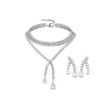 Cubic Zircon Micro Pave Brass Necklace earring & necklace platinum plated & micro pave cubic zirconia & for woman nickel lead & cadmium free Sold By PC