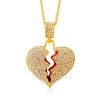 Zinc Alloy Jewelry Necklace with 1.96inch extender chain Heart plated Unisex & with rhinestone & hollow nickel lead & cadmium free 50mm Length Approx 25.2 Inch Sold By PC