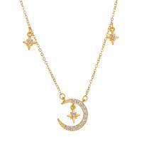Zinc Alloy Jewelry Necklace with 1.77inch extender chain Moon and Star plated oval chain & for woman & with rhinestone nickel lead & cadmium free 22mm Length Approx 18.1 Inch Sold By PC