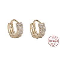925 Sterling Silver Huggie Hoop Earring, plated, micro pave cubic zirconia & for woman, more colors for choice, 7.20x4.20mm, Sold By Pair