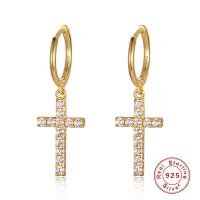 Huggie Hoop Drop Earring 925 Sterling Silver Cross plated for woman & with rhinestone Sold By Pair