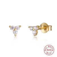 925 Sterling Silver Stud Earrings, plated, for woman & with rhinestone, more colors for choice, 4x4mm, Sold By Pair