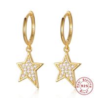 Huggie Hoop Drop Earring 925 Sterling Silver Star plated for woman & with rhinestone Sold By Pair