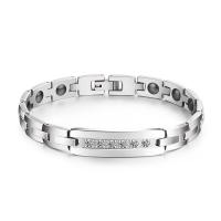 Titanium Čelik Narukvica, titan čelika watch band kopča, Zaštita od zračenja & za žene & s Rhinestone, srebro, 8.50x2.80mm, Dužina 21.2 cm, Prodano By PC