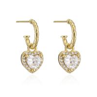 Cubic Zirconia Micro Pave Brass Earring brass post pin Heart micro pave cubic zirconia & for woman Sold By Pair