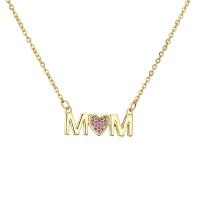 Cubic Zircon Micro Pave Brass Necklace, brass lobster clasp, Alphabet Letter, micro pave cubic zirconia & for woman, golden, 10x24mm, Length:50 cm, Sold By PC