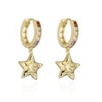 Huggie Hoop Drop Earring Brass brass hoop earring Star micro pave cubic zirconia & for woman Sold By Pair