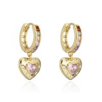 Huggie Hoop Drop Earring Brass brass hoop earring Heart micro pave cubic zirconia & for woman Sold By Pair