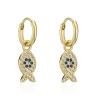 Huggie Hoop Drop Earring, Brass, brass hoop earring, micro pave cubic zirconia & for woman, more colors for choice, Sold By Pair