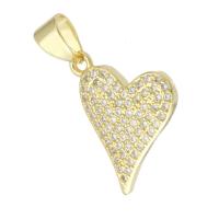 Cubic Zirconia Micro Pave Brass Pendant, Heart, gold color plated, fashion jewelry & DIY & micro pave cubic zirconia, golden, 14x16.50x2mm, Hole:Approx 3mm, 10PCs/Lot, Sold By Lot