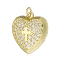 Cubic Zirconia Micro Pave Brass Pendant, Heart, gold color plated, fashion jewelry & DIY & micro pave cubic zirconia, golden, 18x20x5mm, Hole:Approx 3mm, 10PCs/Lot, Sold By Lot