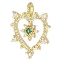 Cubic Zirconia Micro Pave Brass Pendant, Heart, gold color plated, fashion jewelry & DIY & micro pave cubic zirconia, golden, 18x23x3mm, Hole:Approx 2mm, 10PCs/Lot, Sold By Lot