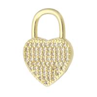 Cubic Zirconia Micro Pave Brass Pendant, Heart, gold color plated, fashion jewelry & DIY & micro pave cubic zirconia, golden, 18x13x2mm, Hole:Approx 6mm, 10PCs/Lot, Sold By Lot