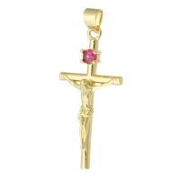 Cubic Zirconia Micro Pave Brass Pendant, Crucifix Cross, gold color plated, fashion jewelry & DIY & micro pave cubic zirconia, golden, 16x33x3mm, Hole:Approx 3mm, 10PCs/Lot, Sold By Lot