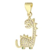 Cubic Zirconia Micro Pave Brass Pendant, Dinosaur, gold color plated, fashion jewelry & DIY & micro pave cubic zirconia, golden, 14x21x2mm, Hole:Approx 3mm, 10PCs/Lot, Sold By Lot