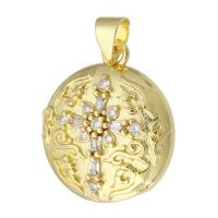 Cubic Zirconia Micro Pave Brass Pendant, Round, gold color plated, fashion jewelry & DIY & micro pave cubic zirconia, golden, 18x21x4.50mm, Hole:Approx 4mm, 10PCs/Lot, Sold By Lot