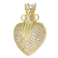 Cubic Zirconia Micro Pave Brass Pendant, Heart, gold color plated, fashion jewelry & DIY & micro pave cubic zirconia, golden, 17x26x9mm, Hole:Approx 1.5mm, 10PCs/Lot, Sold By Lot