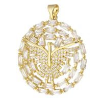 Cubic Zirconia Micro Pave Brass Pendant, Round, gold color plated, fashion jewelry & DIY & micro pave cubic zirconia, golden, 30x32x4mm, Hole:Approx 3mm, 10PCs/Lot, Sold By Lot
