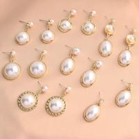 Plastic Pearl Drop Earring with Zinc Alloy gold color plated for woman Sold By Pair
