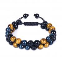 Gemstone Bracelets Obsidian with Tiger Eye & Hematite & Black Agate Round Double Layer & Adjustable & Unisex nickel lead & cadmium free Length Approx 14.6-22.8 cm Sold By PC