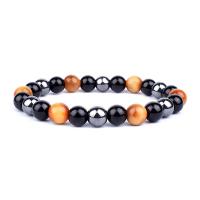 Gemstone Bracelets Tiger Eye with Obsidian & Hematite Round Unisex 8mm Length Approx 19-28 cm Sold By PC