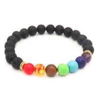 Gemstone Bracelets Lava with Natural Stone & Zinc Alloy Round plated Unisex & anti-fatigue 8mm Length Approx 6.6-8.2 Inch Sold By PC