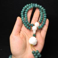 Bodhi Root Buddhist Beads Bracelet, with Olivary Nucleus, Carved, Unisex, green, 6x8mm, Length:Approx 35 cm, Sold By PC