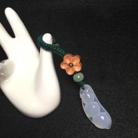 Hanging Ornaments, White Chalcedony, with Green Aventurine & Wood, Bean, Unisex, white, 9x36mm, Sold By PC