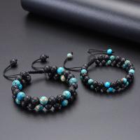 Gemstone Woven Ball Bracelets Lava with Knot Cord & turquoise handmade Double Layer & fashion jewelry & Unisex 6mm 8mm Length Approx 7.5-11.8 Inch Sold By PC