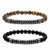 Natural Tiger Eye Bracelets bracelet with Black Magnetic Stone & Abrazine Stone handmade 2 pieces & fashion jewelry & Unisex 6mm Length Approx 6.6-8.2 Inch Sold By Set