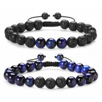 Gemstone Bracelets, Lava, with Knot Cord & Magnet & Obsidian & Tiger Eye, handmade, 2 pieces & fashion jewelry & different materials for choice & Unisex, 8mm, Length:Approx 7-11.5 Inch, Sold By Set