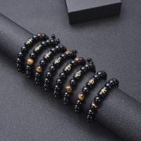 Gemstone Bracelets, Obsidian, with Knot Cord & Tiger Eye, handmade, fashion jewelry & different designs for choice & for woman, 10mm, Length:Approx 7-11.5 Inch, Sold By PC