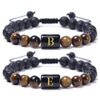Gemstone Bracelets Lava with Knot Cord & Tiger Eye handmade fashion jewelry & Unisex 8mm Length Approx 7-11.5 Inch Sold By PC