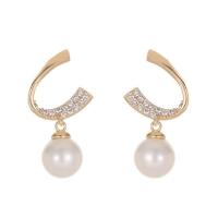 Cubic Zirconia Micro Pave Brass Earring, with Plastic Pearl, gold color plated, fashion jewelry & different size for choice & micro pave cubic zirconia, more colors for choice, nickel, lead & cadmium free, Sold By Pair