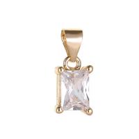 Cubic Zirconia Brass Pendants, with Cubic Zirconia, Rectangle, gold color plated, DIY, golden, nickel, lead & cadmium free, 6x14.50mm, Sold By PC